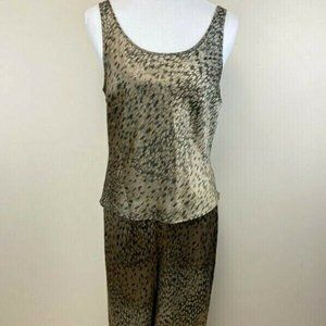 Victoria's Secret M Tan Leopard Satin Tank Pants Pajama Set Vintage 2000